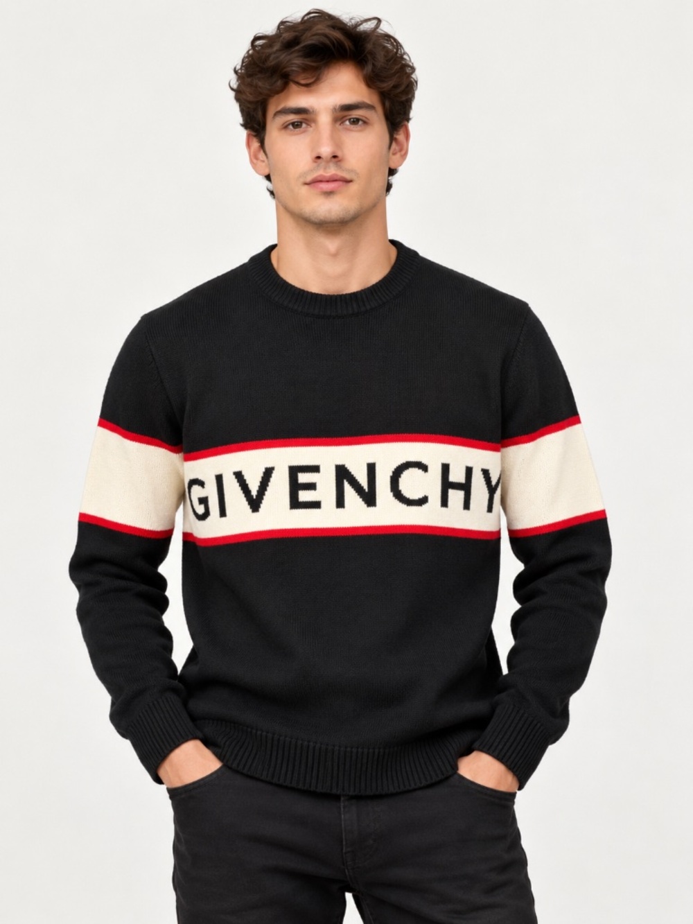Given by Men’s 100% Wool Logo Sweater BM900G400M Black Size Small